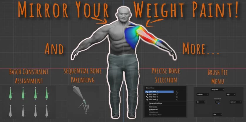 Blender插件 骨骼编辑权重绘制工具 Weight Paint and Bones A Blender Toolkit v1.1.0 – 百度云下载