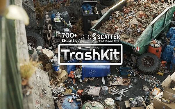 Blender插件 700种垃圾堆废品纸箱瓶子塑料袋罐子3D模型资产预设库Trash Kit – 3D Assetkit – 百度云下载