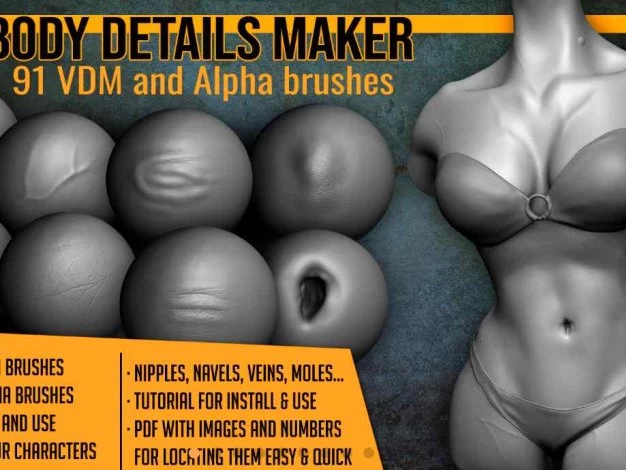 Blender预设 人体细节刻画Body Details VDM画笔Body Details Vdm Brushes For Blender – 百度云下载