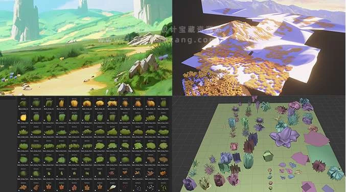 Blender资产 卡通动漫真实草地植物田野场景包Painterly Grass | Fields & Meadows Pack For Blender Eevee – 百度云下载