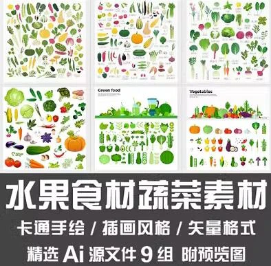 水果食材蔬菜AI矢量设计素材上百款 – 夸克云下载