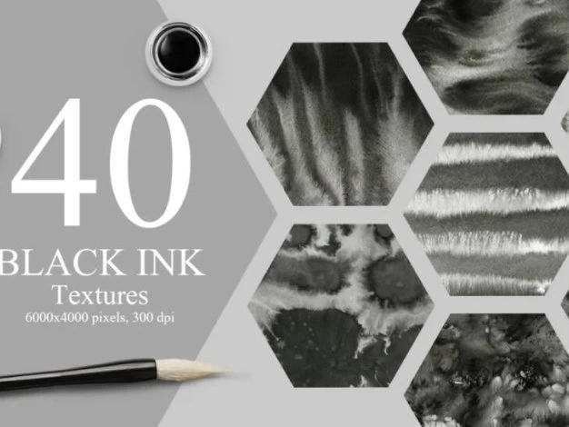 40张黑色水墨画液体颜料晕染背景纹理图片素材 40 Black Ink Textures – 百度云下载