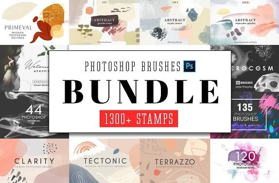 PS笔刷 1309款水彩艺术画手绘背景纹理插画 All Photoshop Stamp Brushes Bundle – 百度云下载