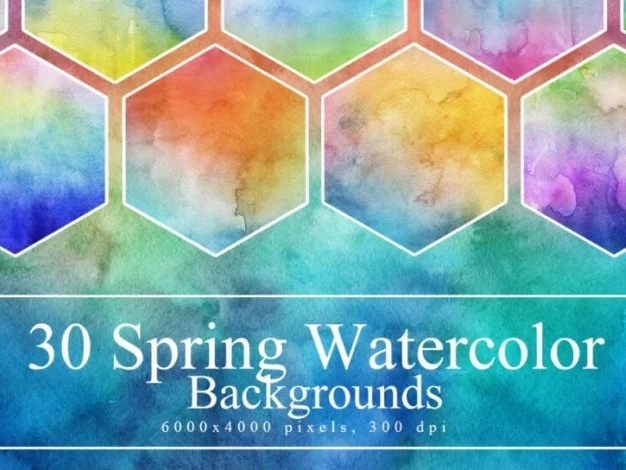 30张春季水彩画涂鸦手绘插画创作背景纹理素材 30 Spring Watercolor Backgrounds – 百度云下载