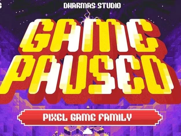 90年代街机电玩复古游戏像素化传单海报设计英文字体 Game Paused – Pixel Game Family – 百度云下载