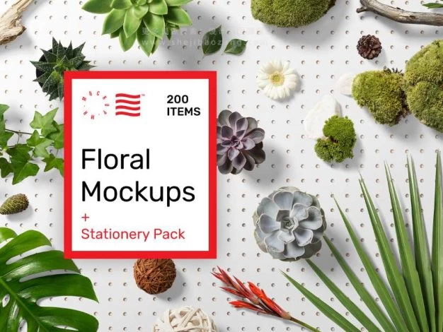 PS样机 200+鲜花绿植花卉高端办公品牌提案平面vi Floral Mockups + Stationery Pack – 百度云下载