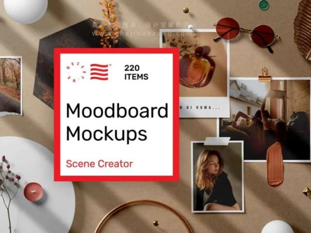 PS样机 26种自然光线阴影背景纹理叠加情绪板场景模型PS样机 Moodboard Mockups – Scene Creator – 百度云下载