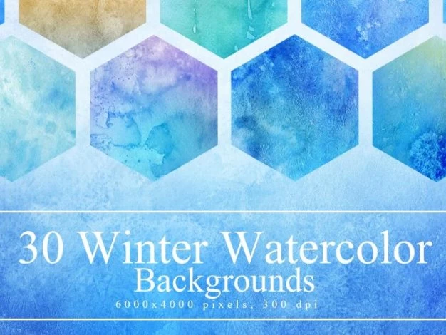 30张冬季淡雅水彩画涂鸦手绘插画背景纹理素材 30 Winter Watercolor Backgrounds – 百度云下载