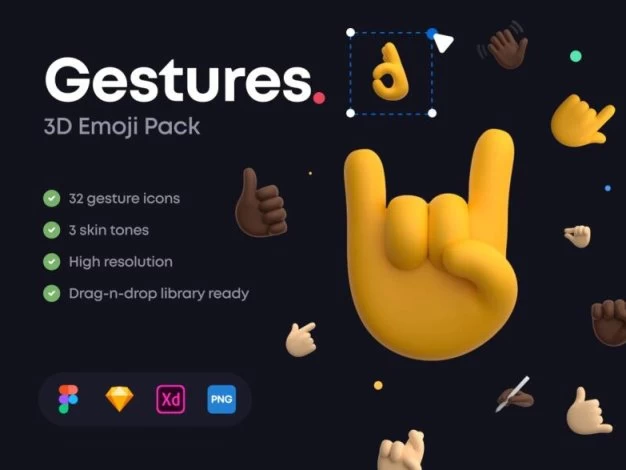 96款不同肤色可爱有趣3D表情符号手势图标素材 Gestures 3D Emoji Pack – 百度云下载