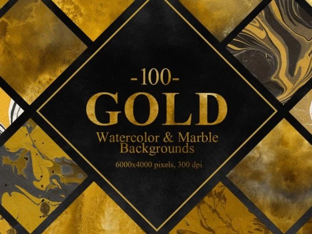 100张圣诞节奢华金色水彩大理石背景艺术纹理图片素材 100 Christmas Gold Watercolor&Marble Set – 百度云下载