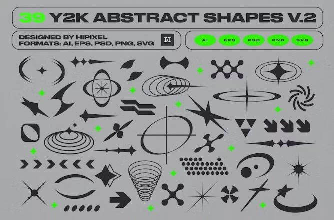 39款复古赛博朋克抽象科幻宇宙元素几何图形矢量素材 Y2K Abstract Retro Shapes v.2 – 百度云下载