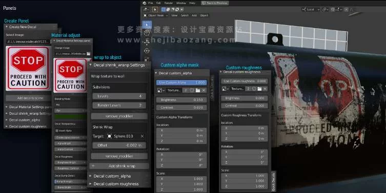 Blender插件 快速制作添加污迹贴纸 Quick Decals V2.1.0+使用教程 – 百度云下载