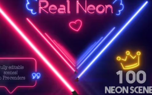 AE模板-100组霓虹发光酷炫创意图形动画 Real Neon – 百度云下载